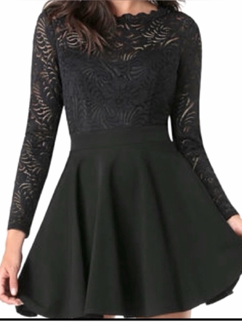 bebe Black Lace Long-Sleeve Fit & Flare Dress